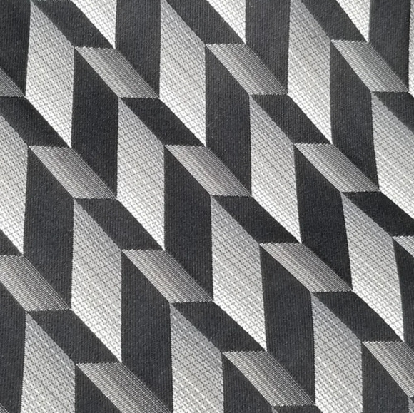 MURANO EXTRA LONG BLACK/GREY GEOMETRIC DESIGN SILK MENS TIE - Picture 3 of 3